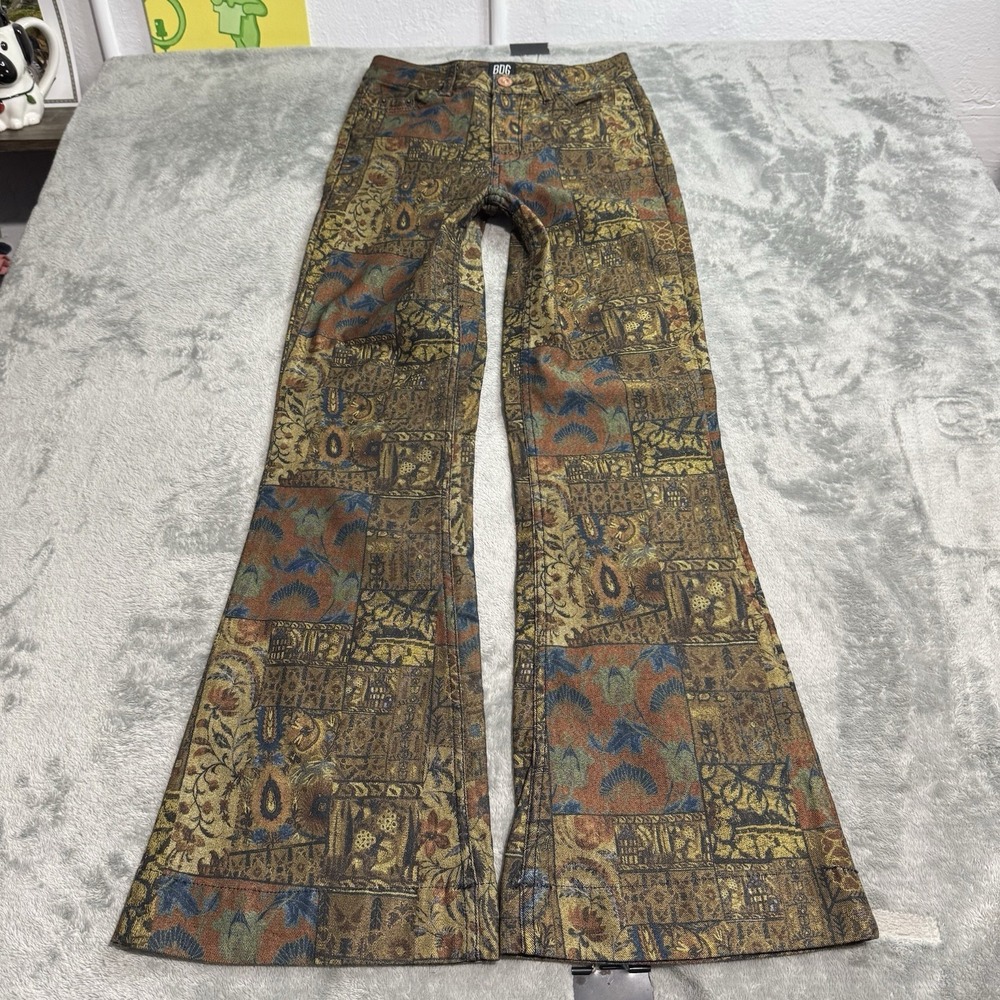BDG Urban Outfitters Womens Flare Tapestry Print Jeans Size 24 Indie Y2K Retro